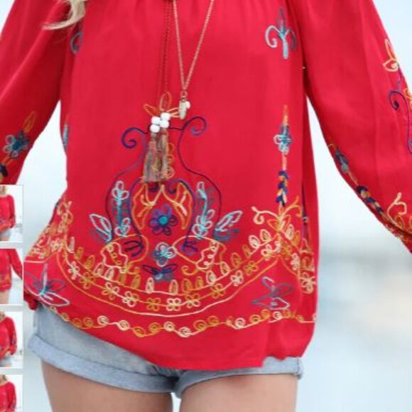 Ananda's Collection Size XXL red boho styled top with gorgeous embroidery - Picture 6 of 6